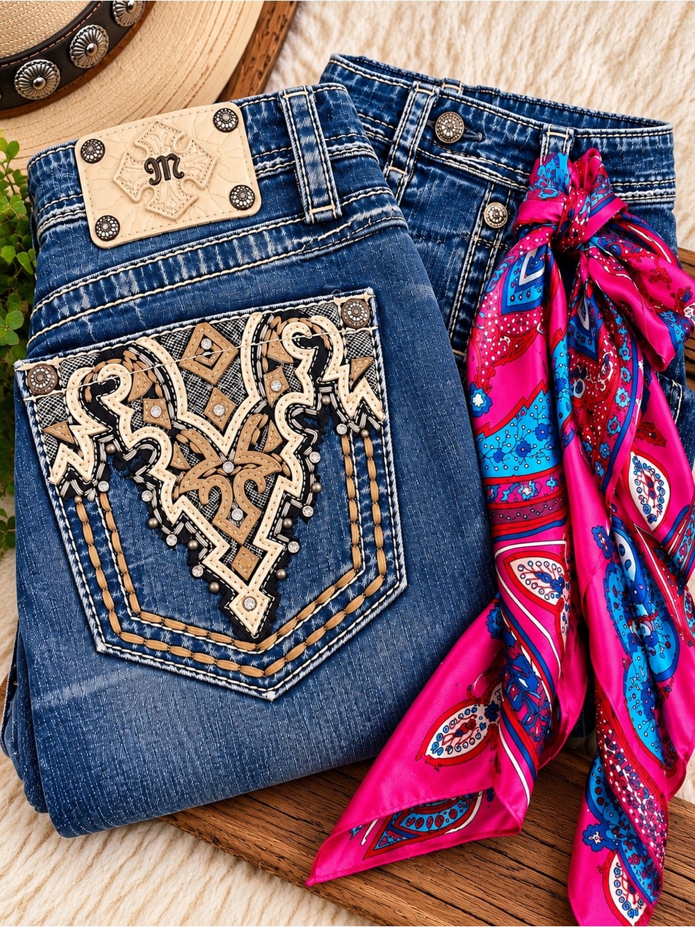 Miss Me LA NWT Mid Rise Bootcut Jeans 28x32 Rhinestone Embellished Western 🧣